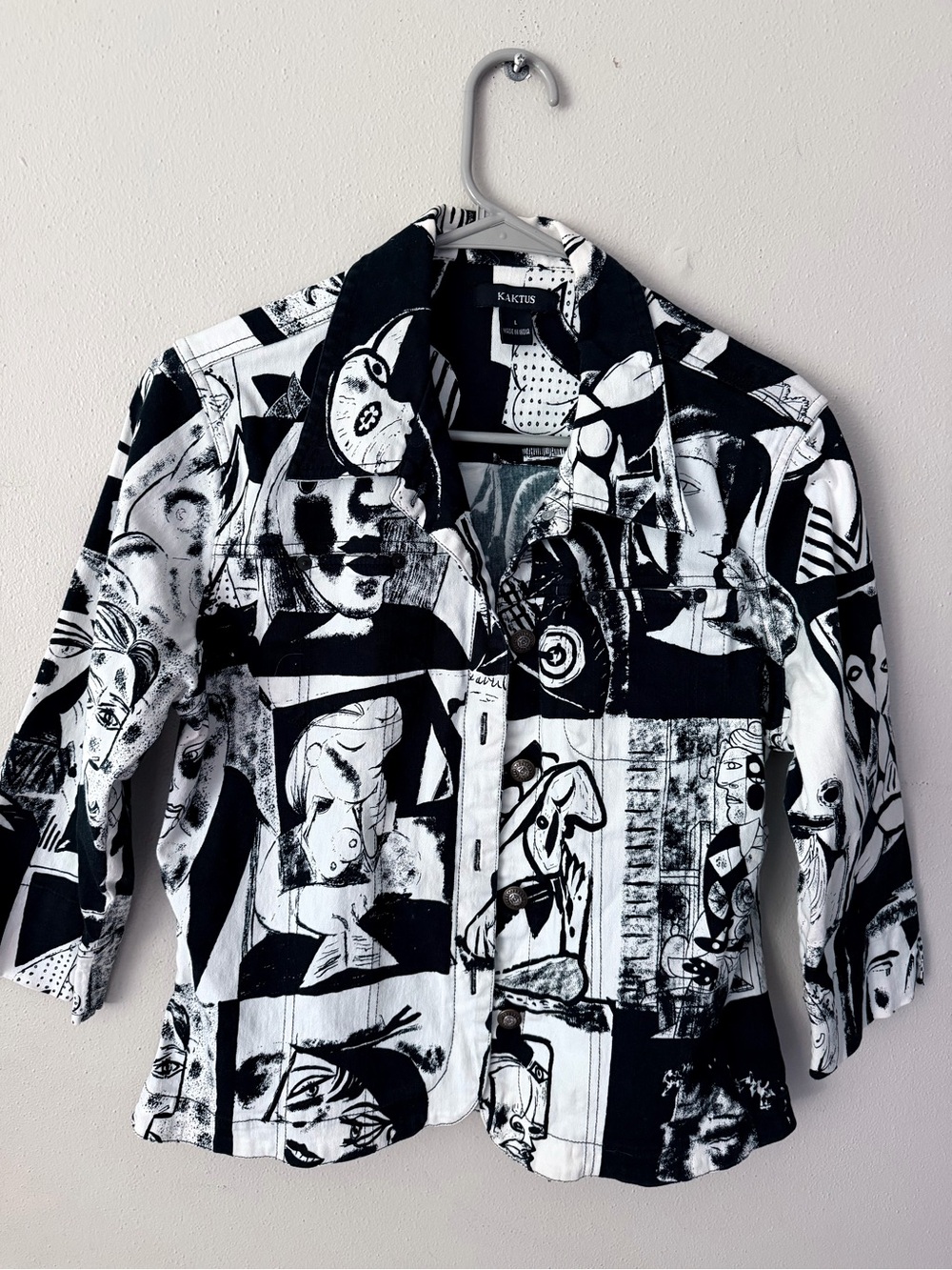 Kaktus Black & White Graphic Print Button-Up Shirt Jacket